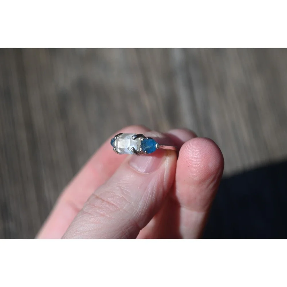 Engagement ring Herkimer diamond and apatite ring size 4 5 6 7 8 9 10 11 America